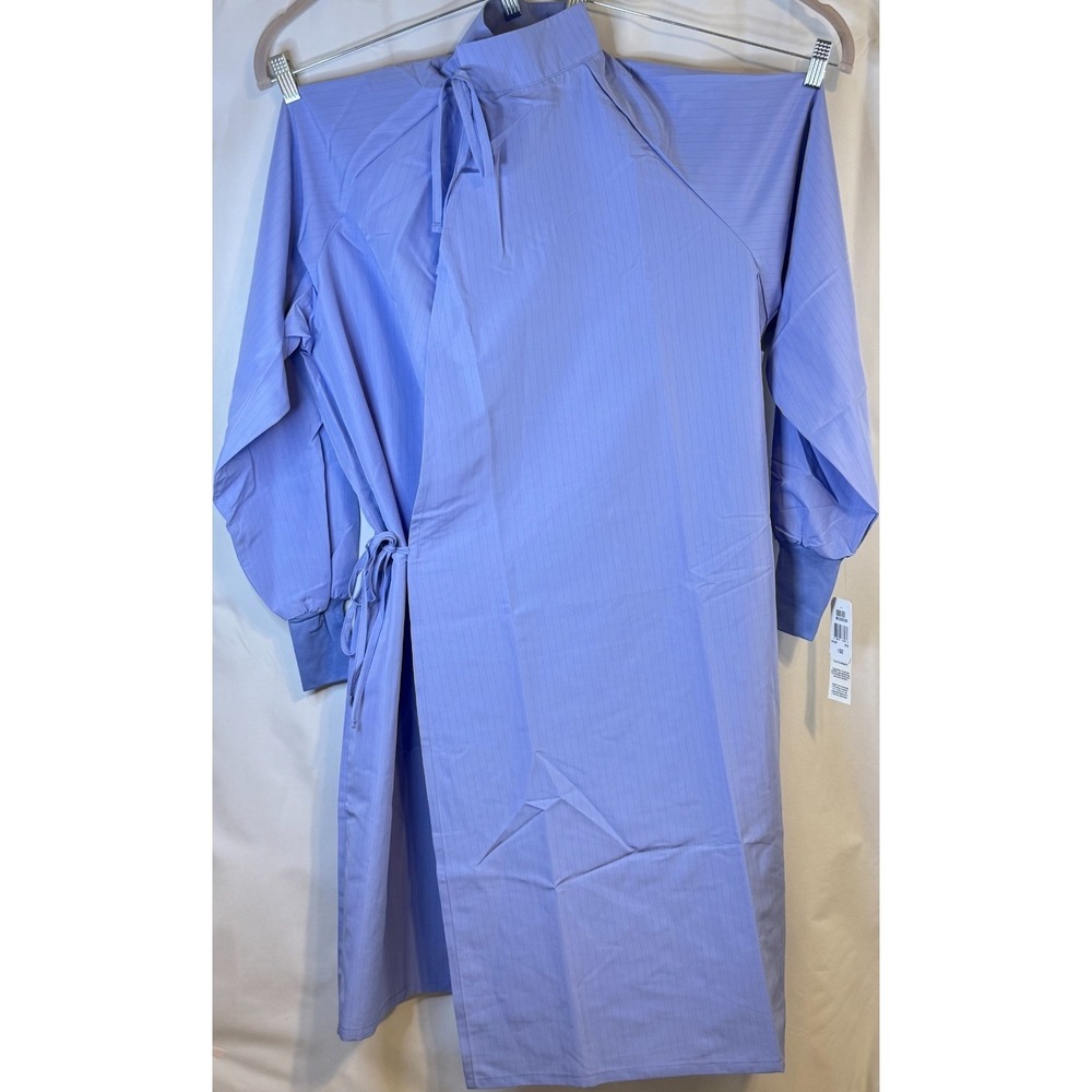 Reusable Isolation Gown One Size Light Blue Knit Cuffs Side Tie Medical New